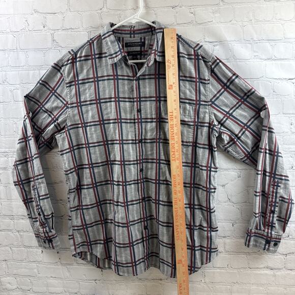 Banana Republic Button Down Shirt Mens Large Camden Fit Burgundy Grey Plaid - Picture 4 of 10